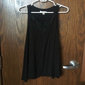 Black Lace Front V-Neck Flowy Tank